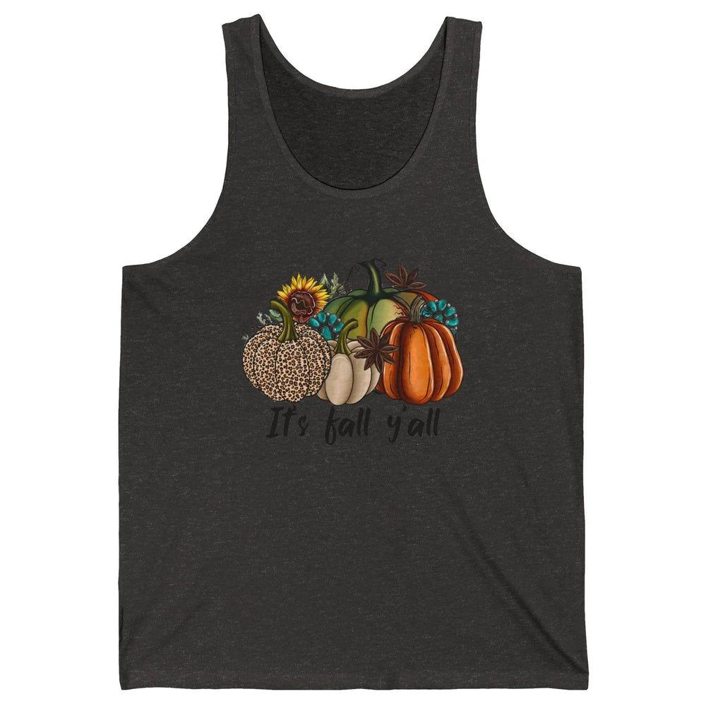Leopard Pumpkin It's Fall Yall Fall Leaves Western Autumn Unisex Jersey Tank