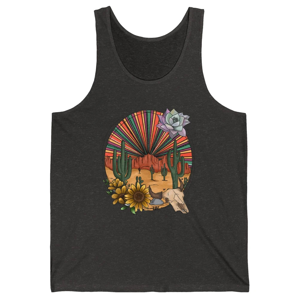 Retro Desert Western Cowboy Boho Skull Cactus Country Cowboy Unisex Jersey Tank