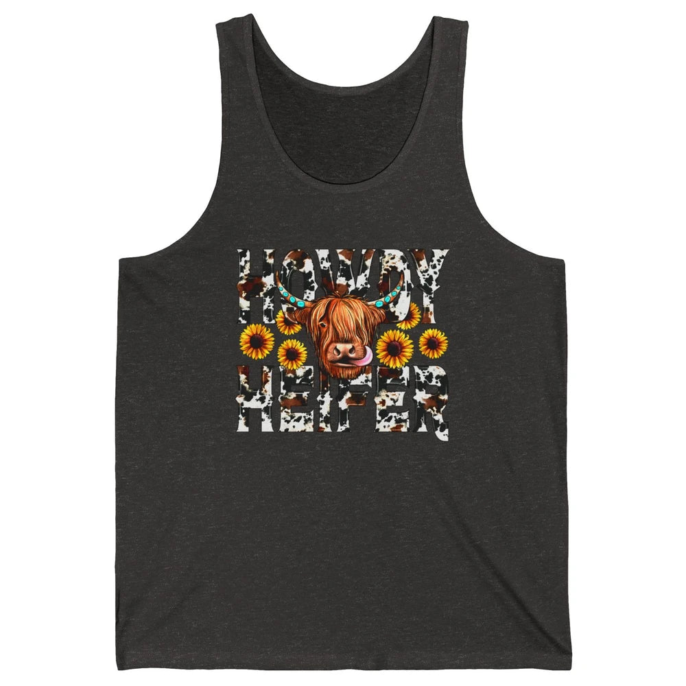Sunflower Highland Cow Howdy Heifer Western Country Cowboy Unisex Jersey Tank