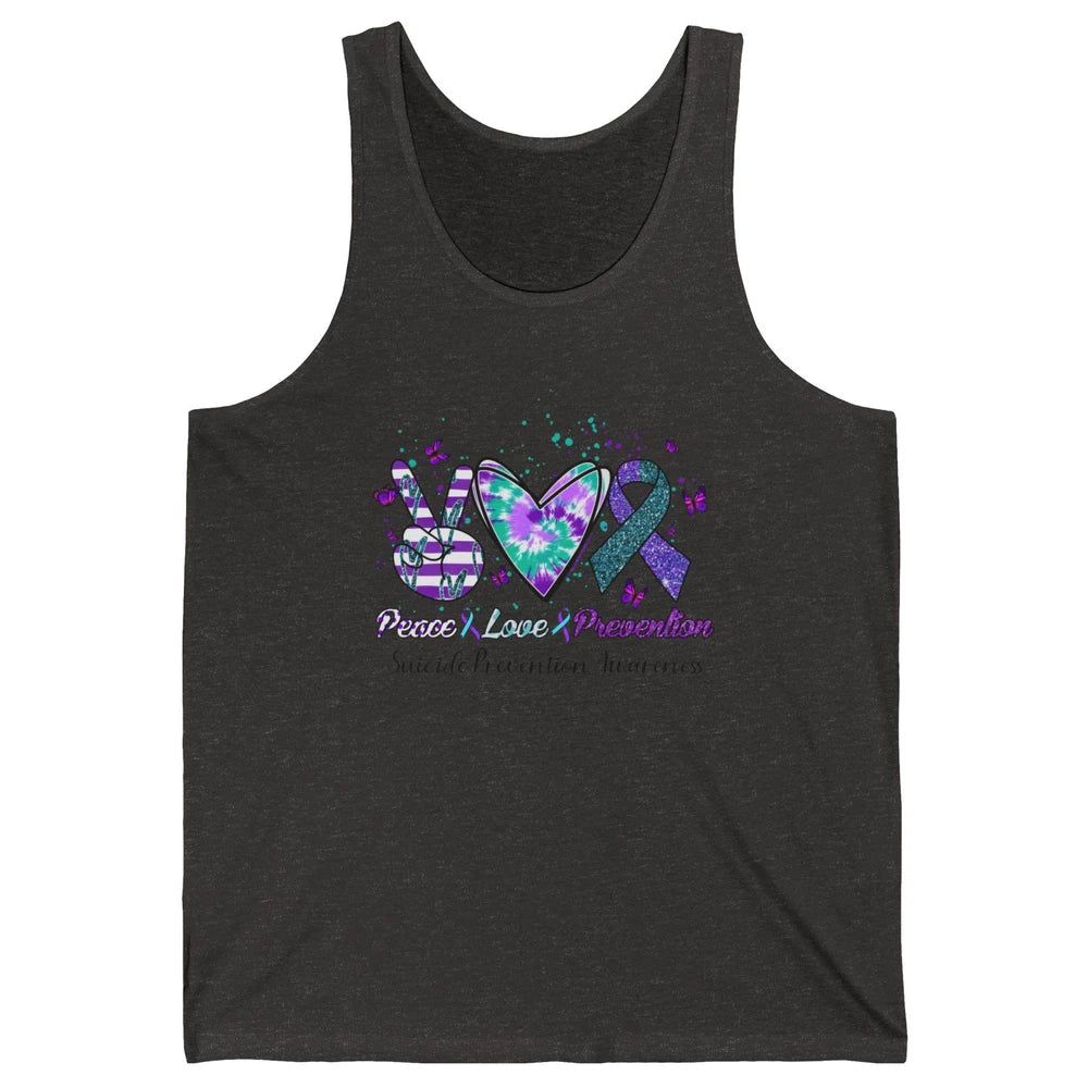Peace Love Prevention Teal Purple Ribbon Suicide Awareness Unisex Jersey Tank