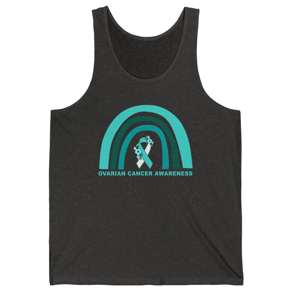 Ovarian Cancer Awareness Support Floral Turquoise Rainbow Unisex Jersey Tank