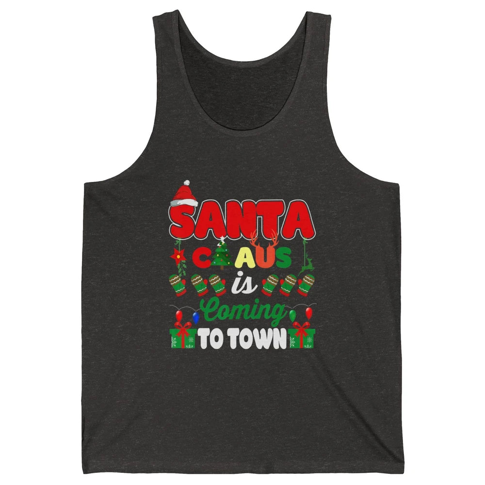 Merry Christmas Santa Claus Coming To Town Retro Xmas Lights Unisex Jersey Tank