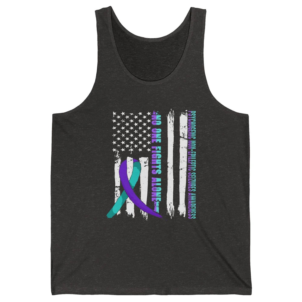 PNES Awareness Purple Teal Ribbon No One Fight Alone US Flag Unisex Jersey Tank