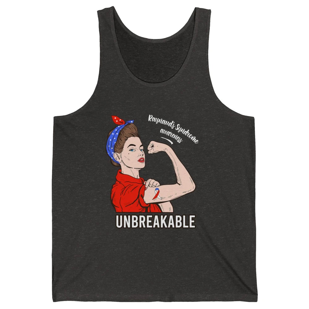 Raynaud's Syndrome Red Blue Ribbon Strong Woman Unbreakable Unisex Jersey Tank