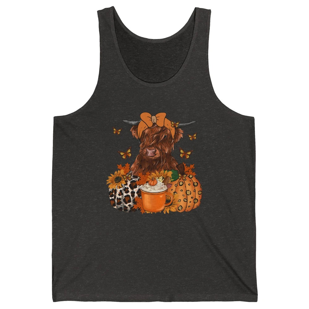 Retro Fall Highland Cow Pumpkin Western Country Farm Autumn Unisex Jersey Tank