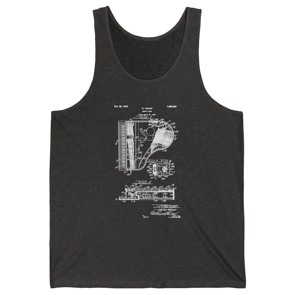 Piano Patent Style Vintage Grand Pianist Line Art Drawing Unisex Jersey Tank