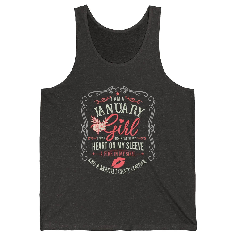 Retro January Girl Born With My Heart On My Sleeve Birthday Unisex Jersey Tank
