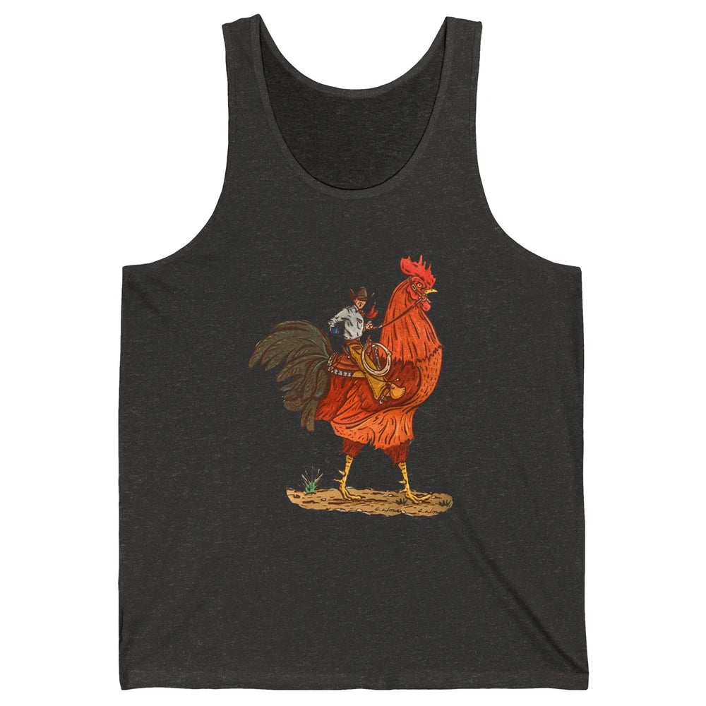 Retro Cowboy Riding Rooster Funny Western Country Cowboy Unisex Jersey Tank