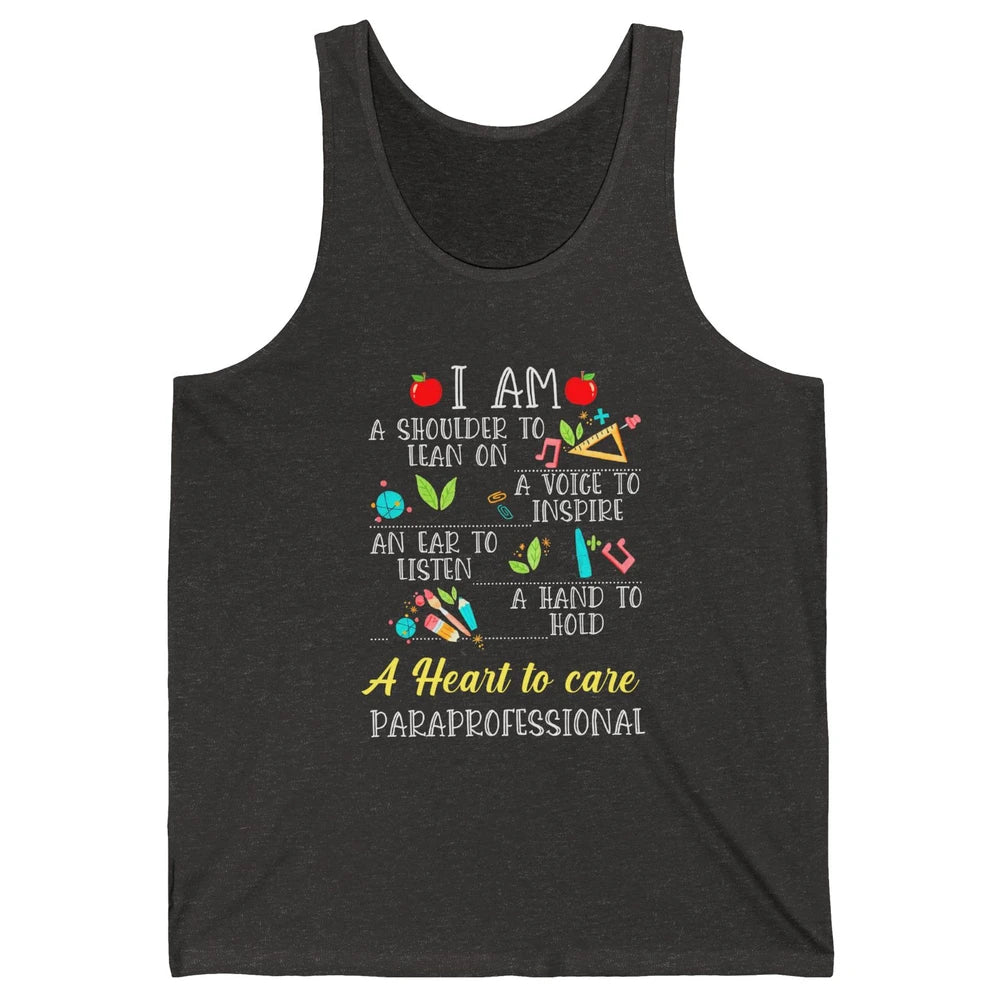 Paraprofessional Shoulder To Lean On Heart To Care Para Life Unisex Jersey Tank