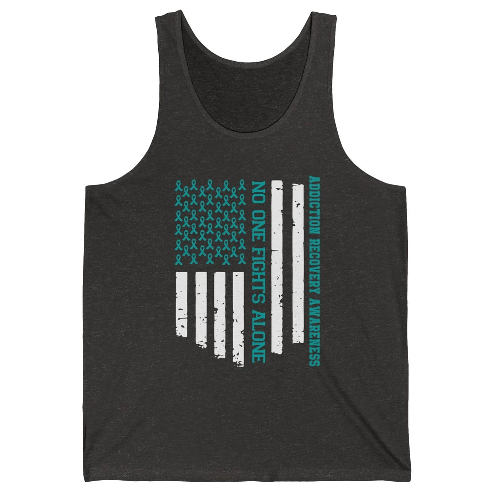 Addiction Recovery Awareness Teal Ribbon No One Fiht Alone Unisex Jersey Tank