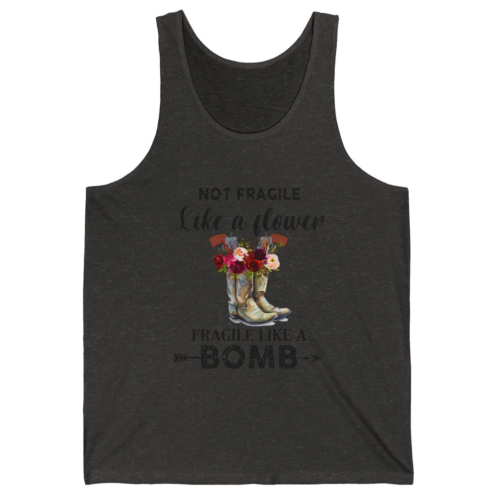 Retro Cowgirl Fragile Like A Bomb Cowgirl Boots Western Girl Unisex Jersey Tank