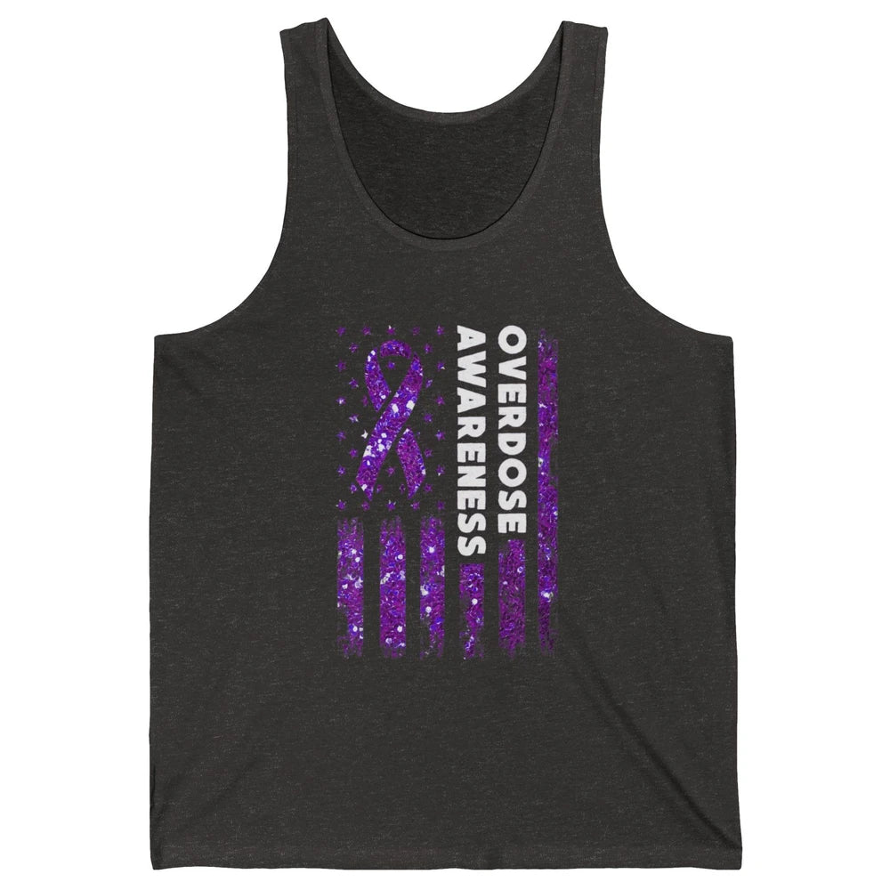 Overdose Awareness US Flag Purple Ribbon Addiction Warrior Unisex Jersey Tank