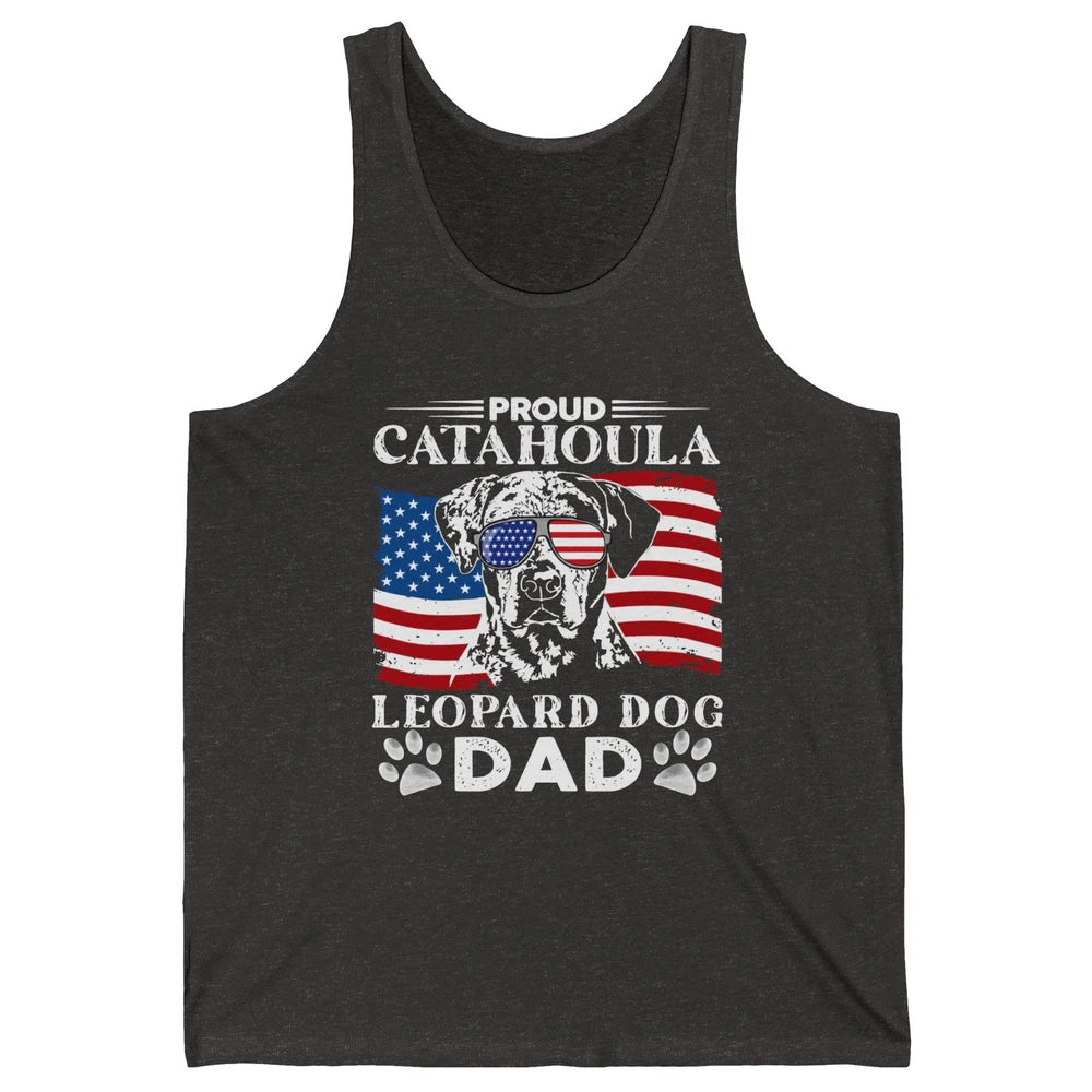 Proud Catahoula Leopard Dog Dad US Flag Patriotic 4th July Unisex Jersey Tank