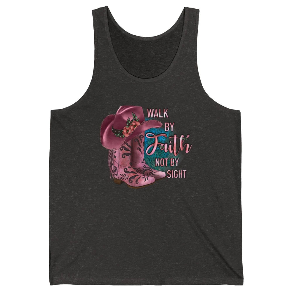 Retro Cowboy Boot Walk By Faith Not By Sight Western Cowgirl Unisex Jersey Tank
