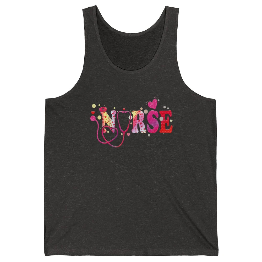 Nurse Tie Dye Valentines Day Heart Stethoscope Nursing Life Unisex Jersey Tank