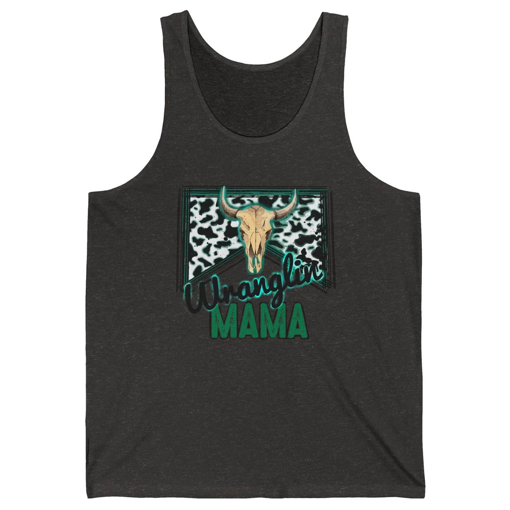 Retro Cowhide Bull Skull Wrangling Mama Western Country Girl Unisex Jersey Tank