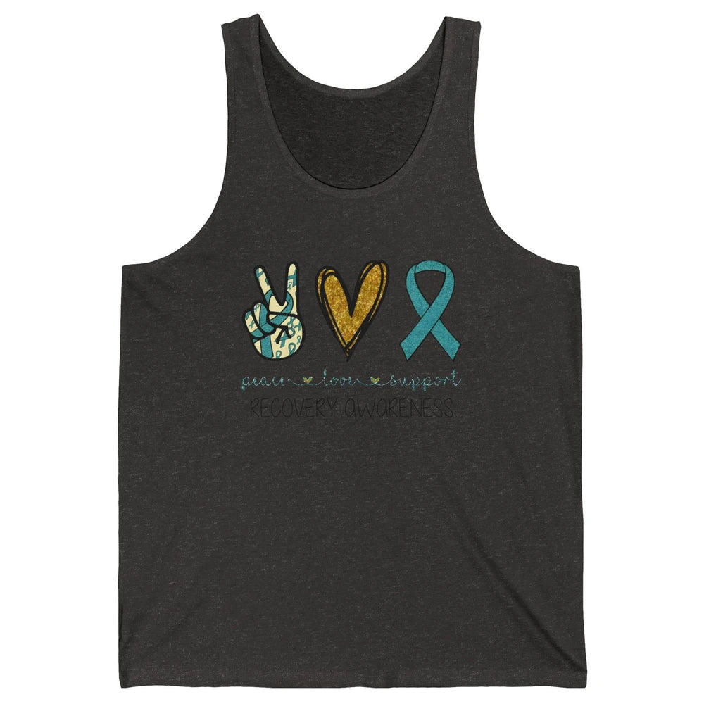Peace Love Support Addiction Recovery Awareness Blue Ribbon Unisex Jersey Tank