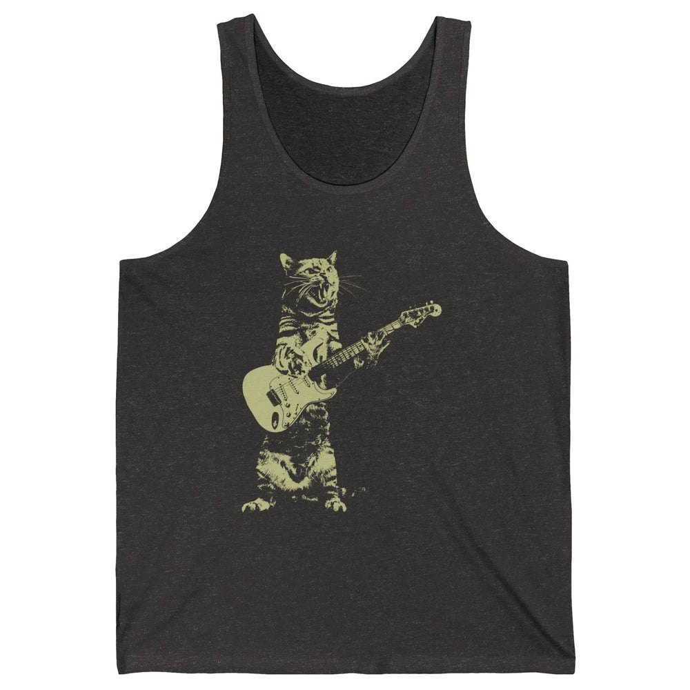 Retro Cat Playing Guitar Cat Guitarist Music Lovers Cat Mom Unisex Jersey Tank