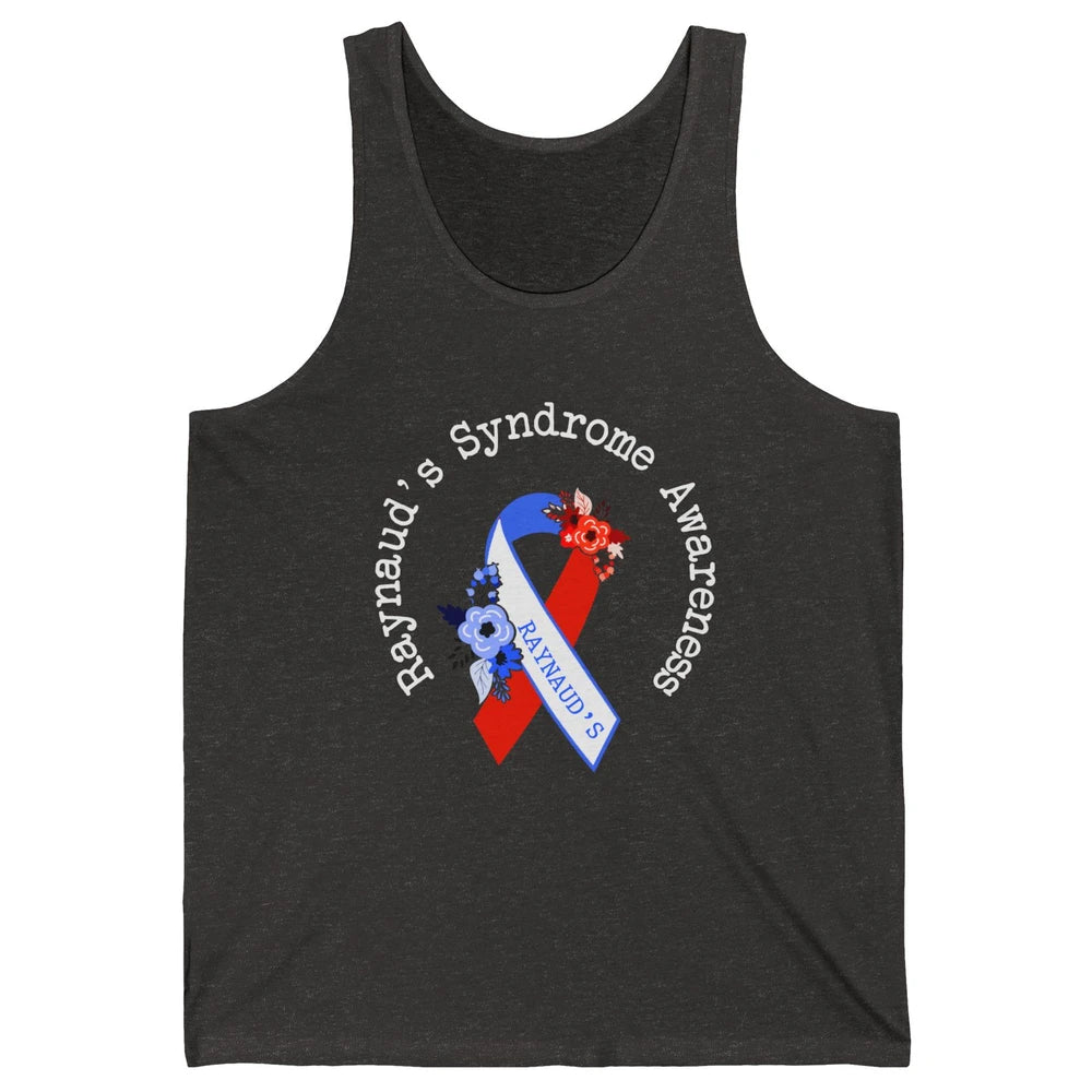 Raynaud's Syndrome Awareness Support Floral Red Blue Ribbon Unisex Jersey Tank