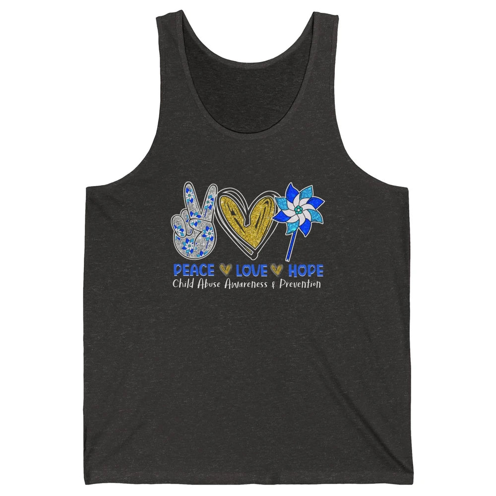 Peace Love Leopard Pinwheel Child Abuse Prevention Month Unisex Jersey Tank