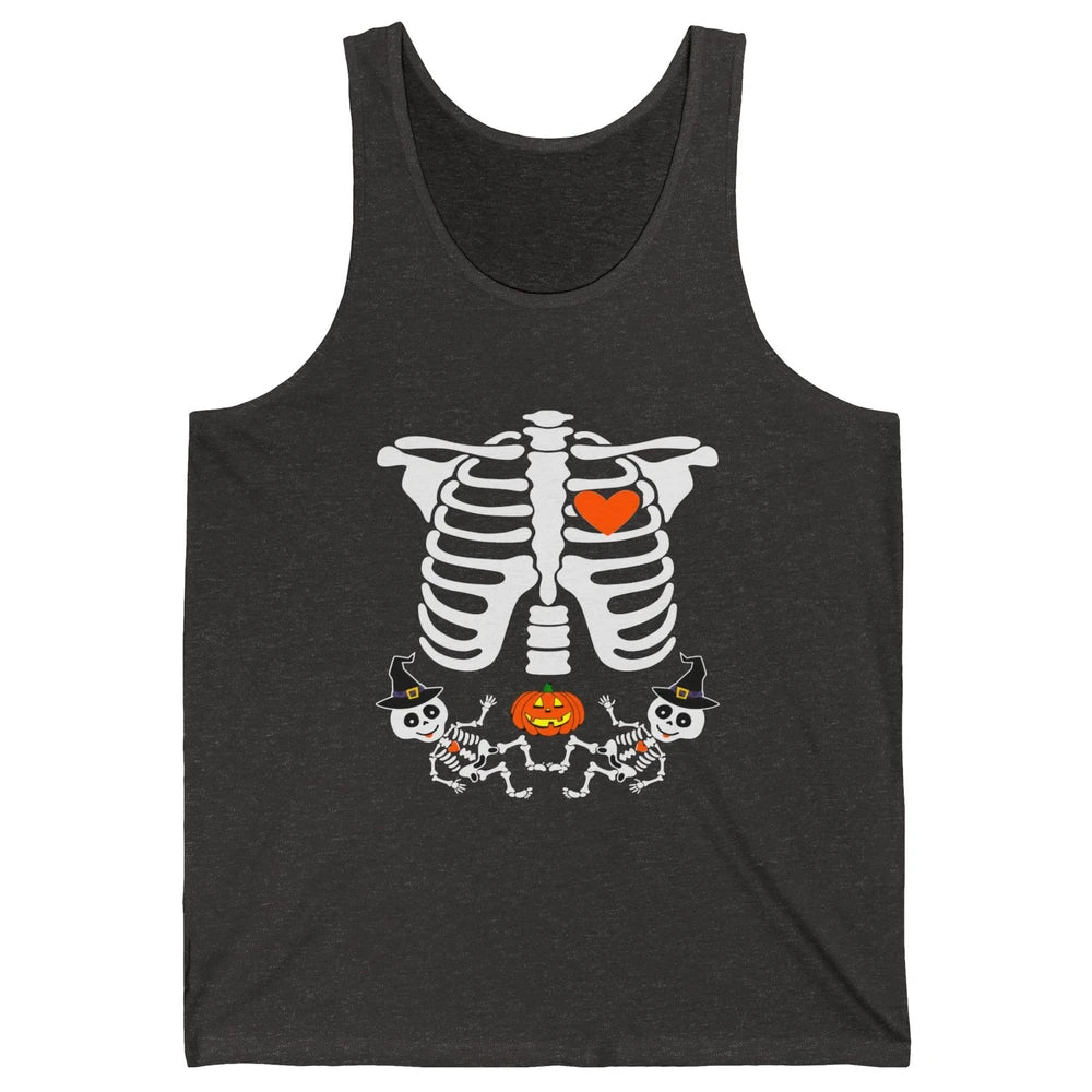 Pregnant Halloween Skeleton Baby Twins Witch Pumpkin Costume Unisex Jersey Tank