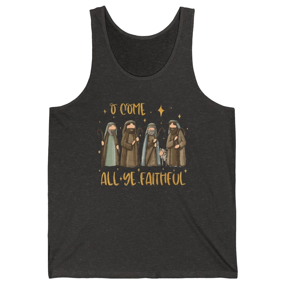 Retro Christmas O Come All Ye Faithful Christian Jesus Faith Unisex Jersey Tank