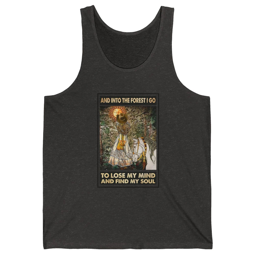 Retro Cowgirl Into Forest I Go Peace Hippie Girl Horse Lover Unisex Jersey Tank