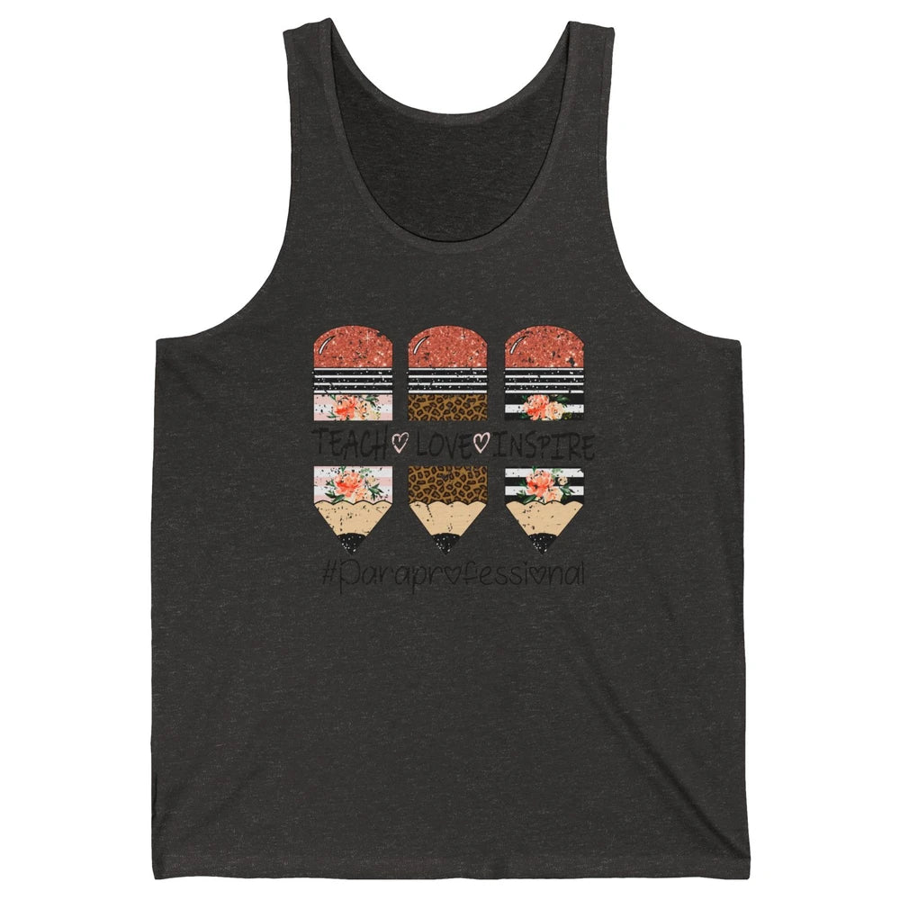 Retro Floral Leopard Teach Love Inspire Paraprofessional Unisex Jersey Tank