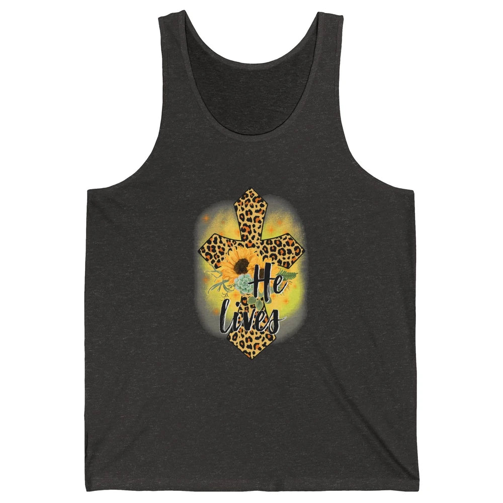 He Lives Sunflowers Faith Cross Christian Bible Religious Unisex Jersey Tank