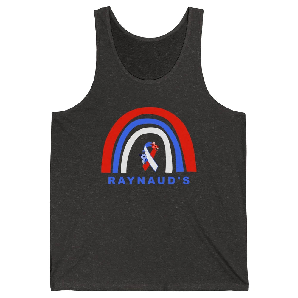 Raynaud's Syndrome Awareness Floral Red Blue Ribbon Rainbow Unisex Jersey Tank