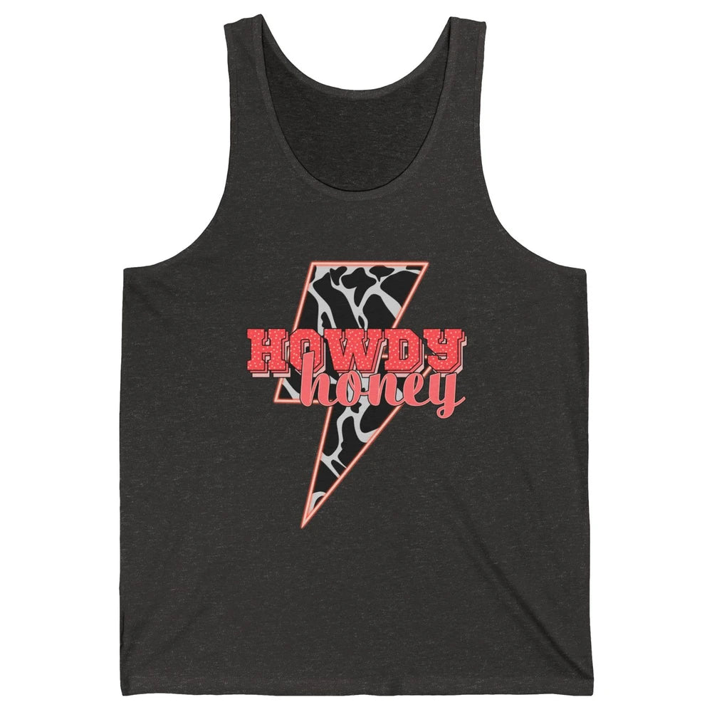 Desert Lightning Bolt Howdy Honey Cow Print Western Cowgirls Unisex Jersey Tank