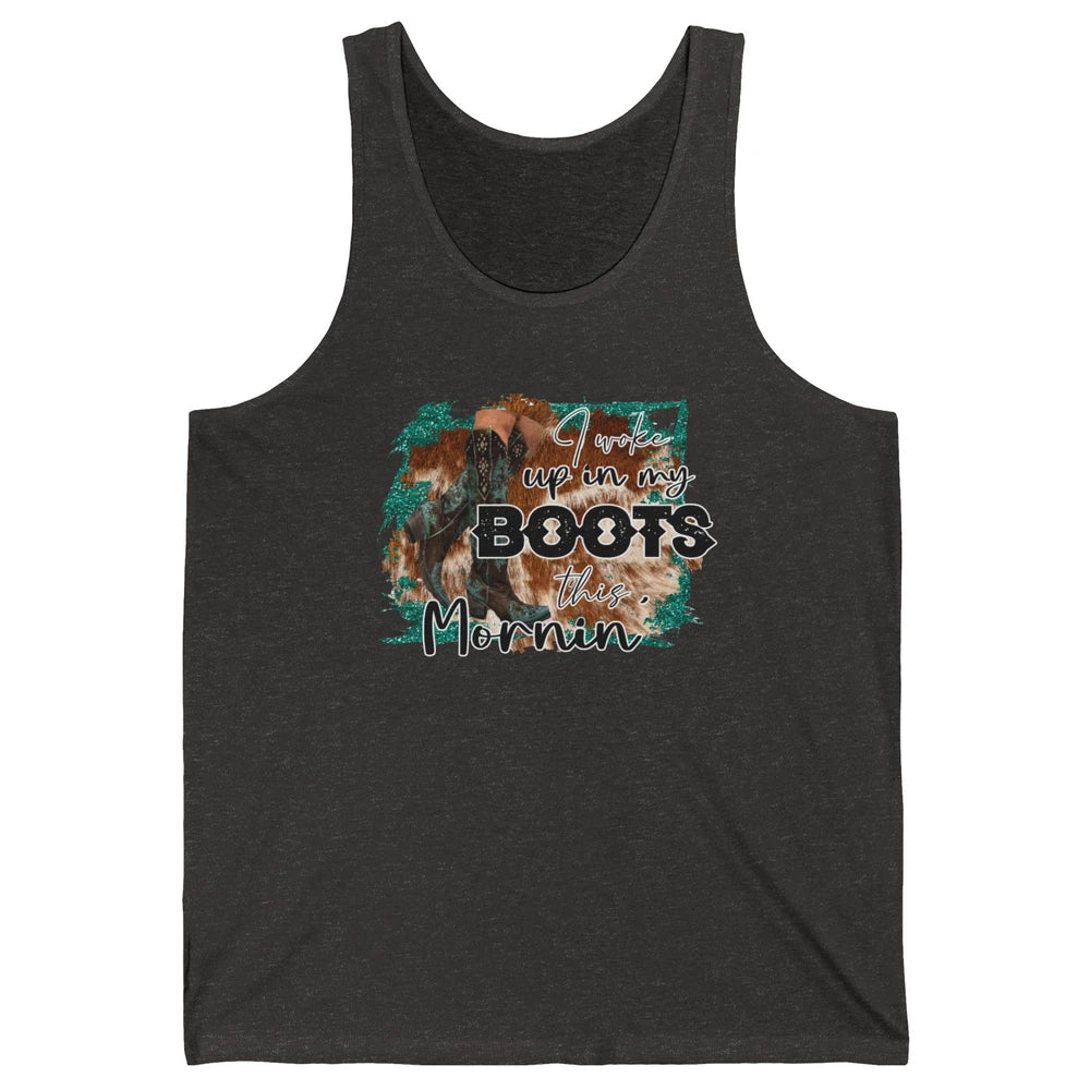 Retro Cowgirl Boots I Woke Up In My Boot Western Cowboy Gift Unisex Jersey Tank