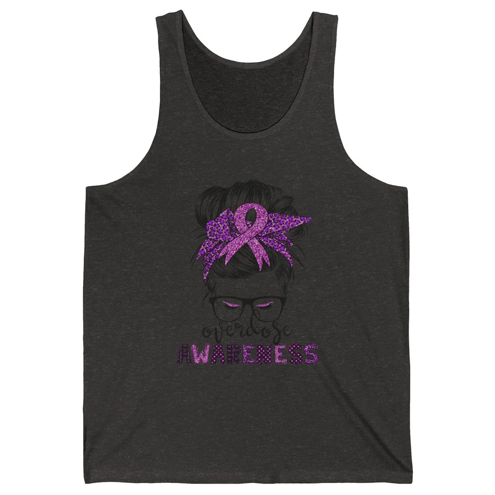 Overdose Awareness Messy Hair Bun Purple Leopard Warrior Unisex Jersey Tank