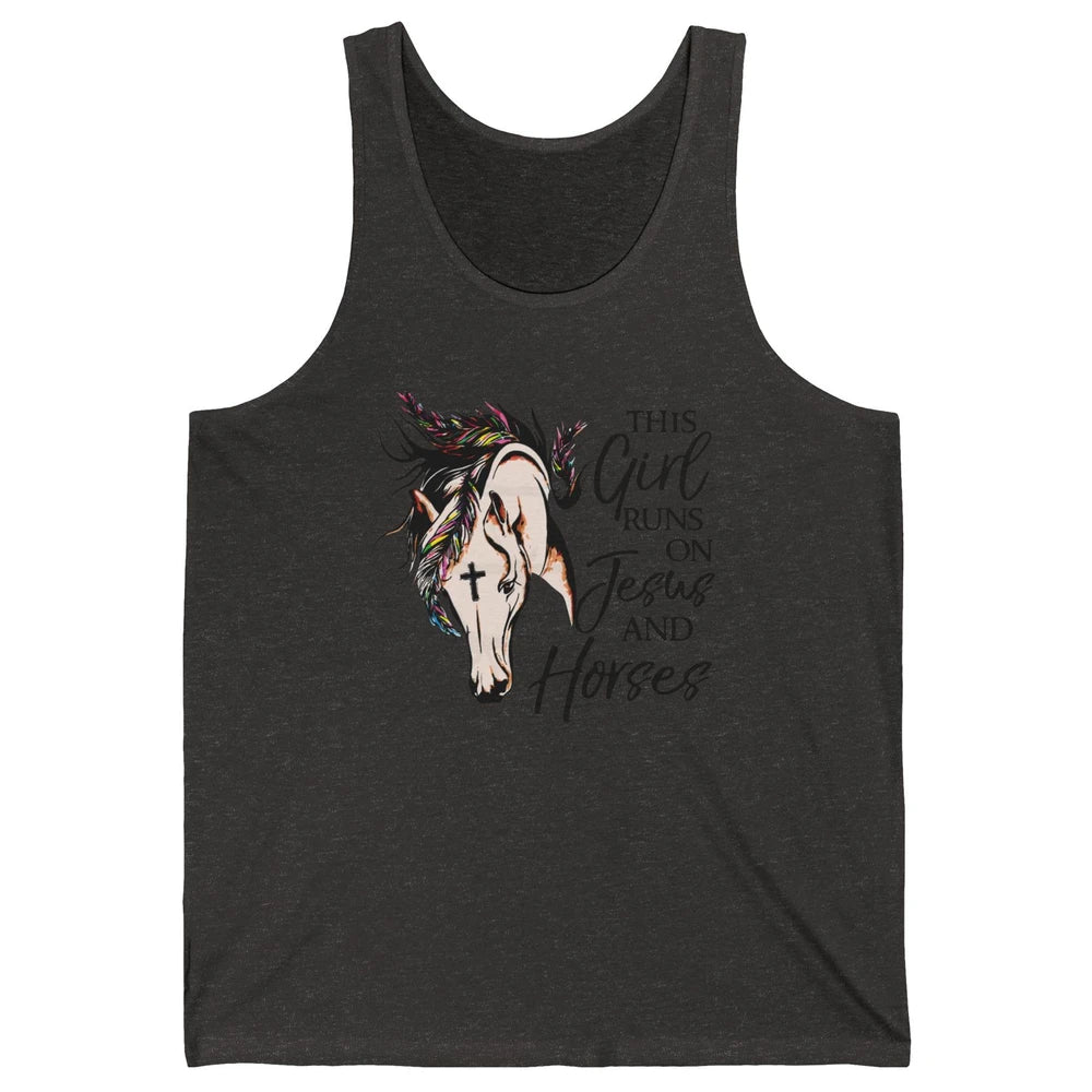Christian This Girl Runs On Jesus And Horses Western Cowgirl Unisex Jersey Tank