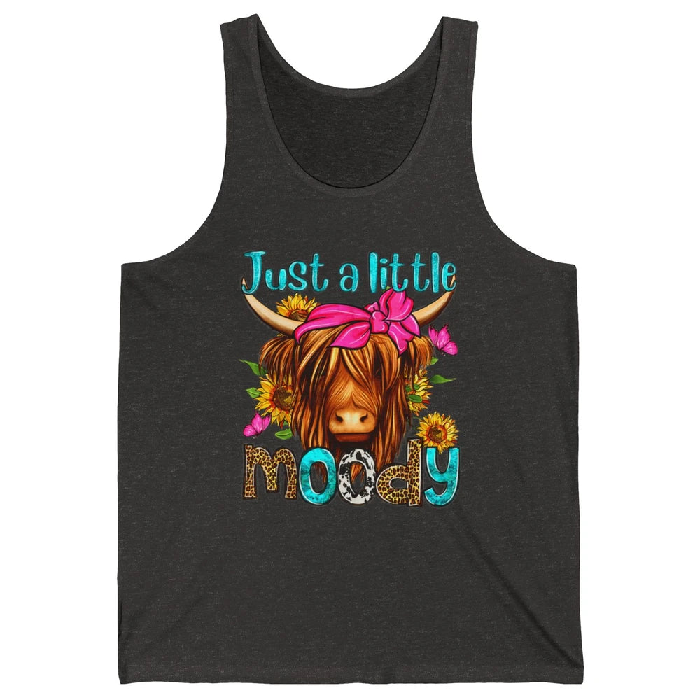 Just Little Moody Cute Western Highland Cow Heifer Sunflower Unisex Jersey Tank