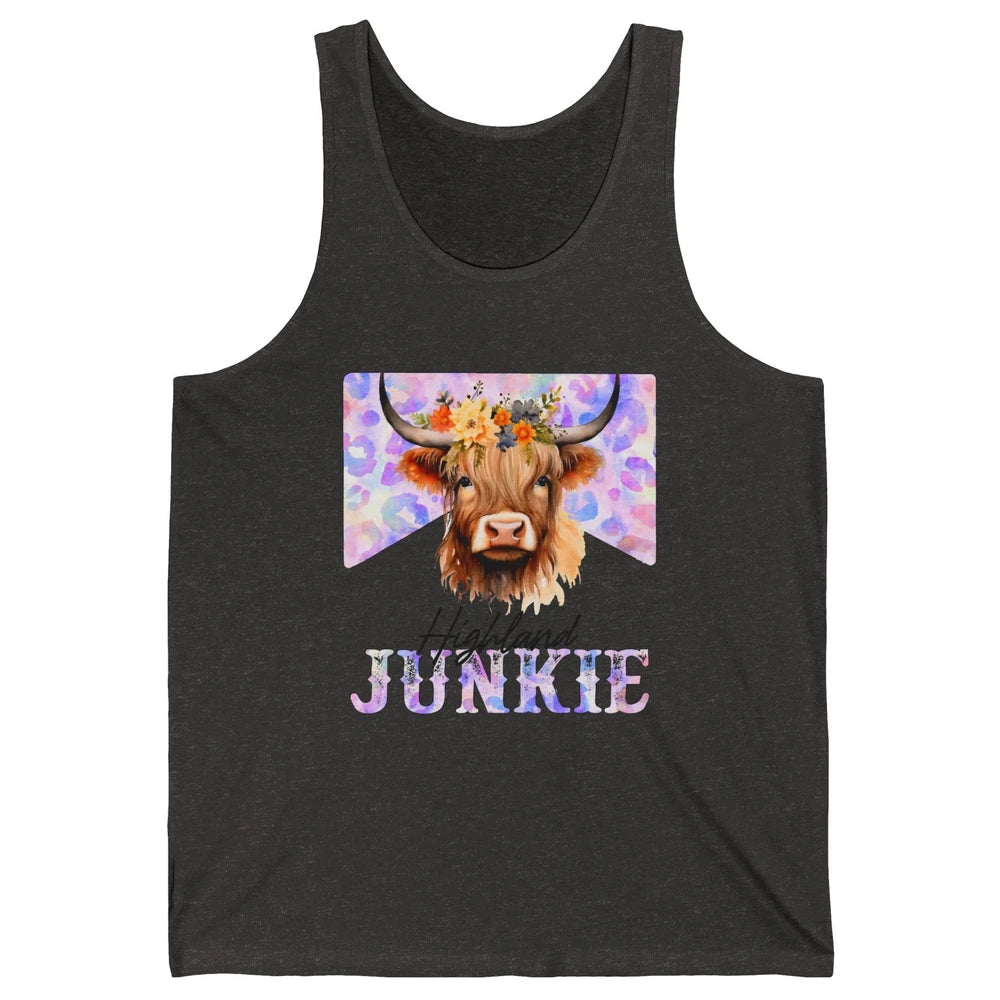 Floral Highland Cow Junkie Western Country Farm Animal Unisex Jersey Tank