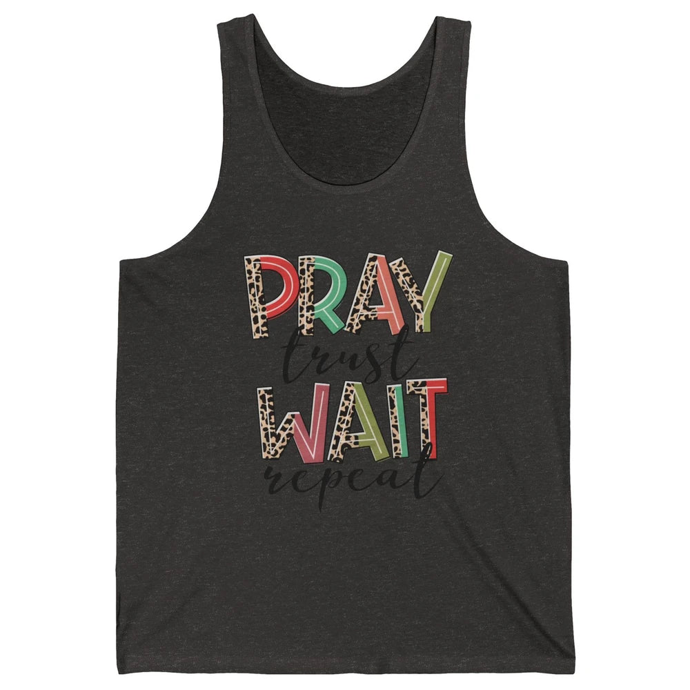 Retro Leopard Pray Wait Trust Repeat Christian Motivational Unisex Jersey Tank