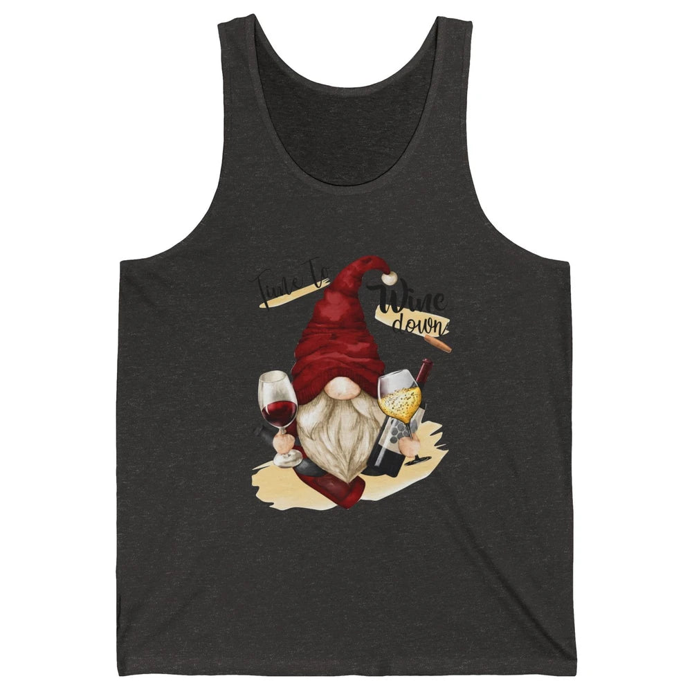 Christmas Gnome Wine It's Time to Wine Down Winter Holiday Unisex Jersey Tank