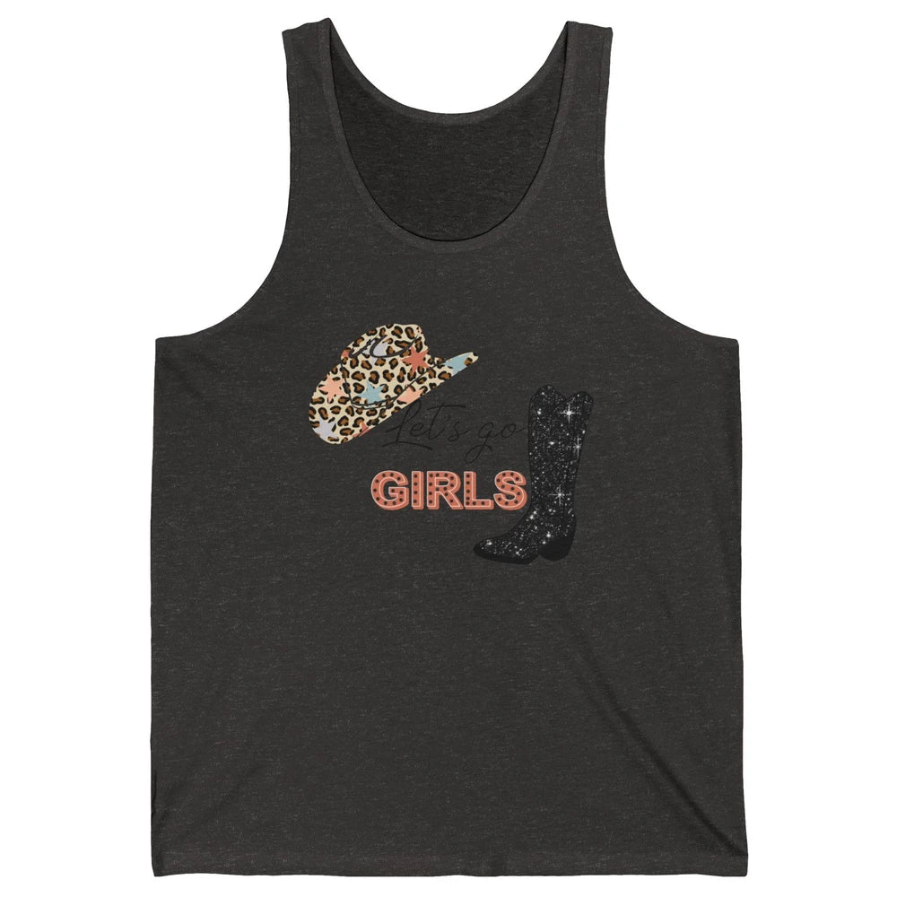 Retro Leopard Cowboy Boots Let's Go Girls Western Cowgirls Unisex Jersey Tank