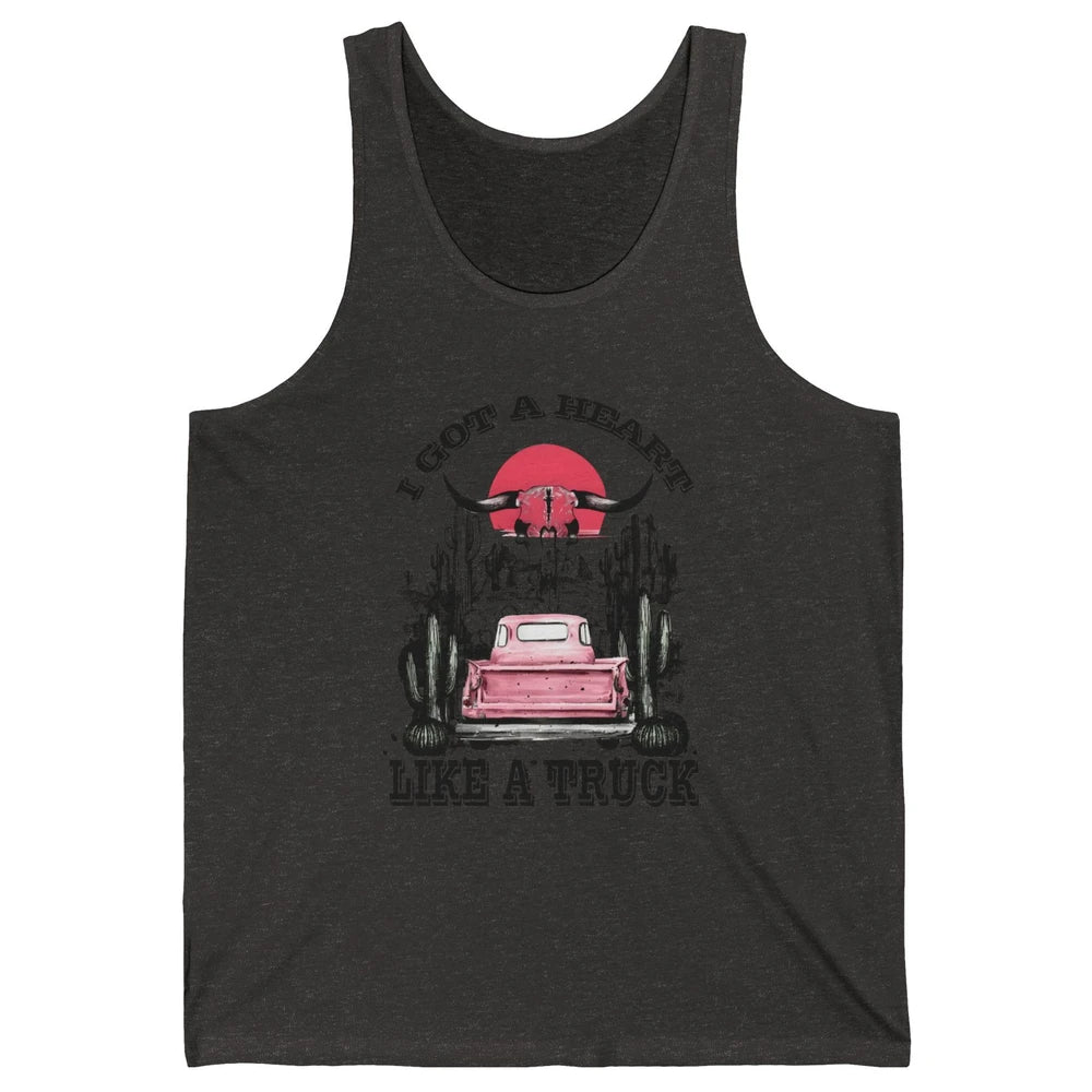 Retro Boho Bull Skull Got Heart Like A Truck Western Country Unisex Jersey Tank