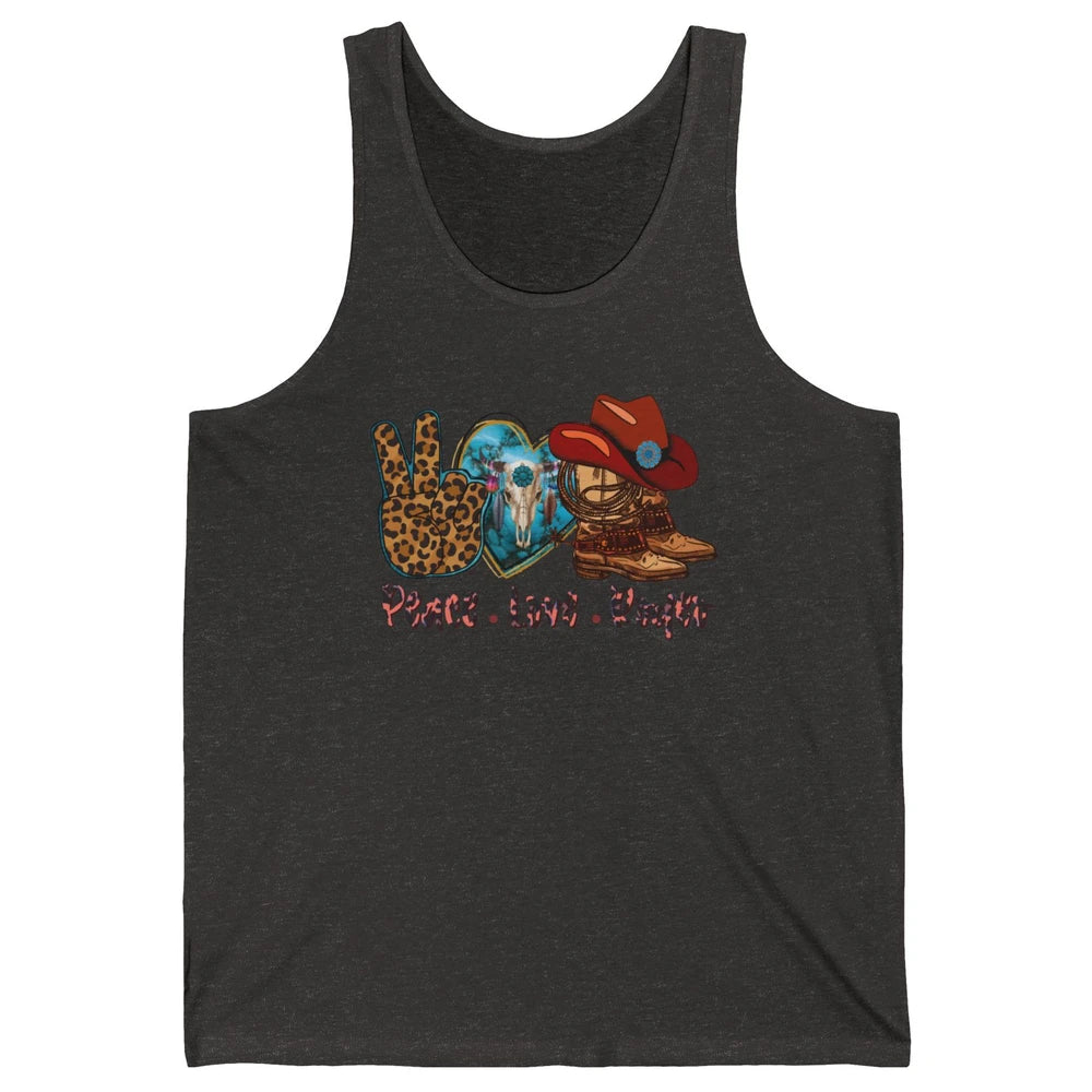 Retro Peace Love Rodeo Cowboy Boots And Hat Western Country Unisex Jersey Tank