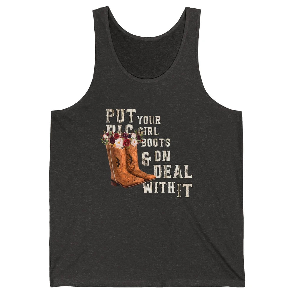 Retro Floral Put Cowgirl Boots On Western Country Cowboy Unisex Jersey Tank