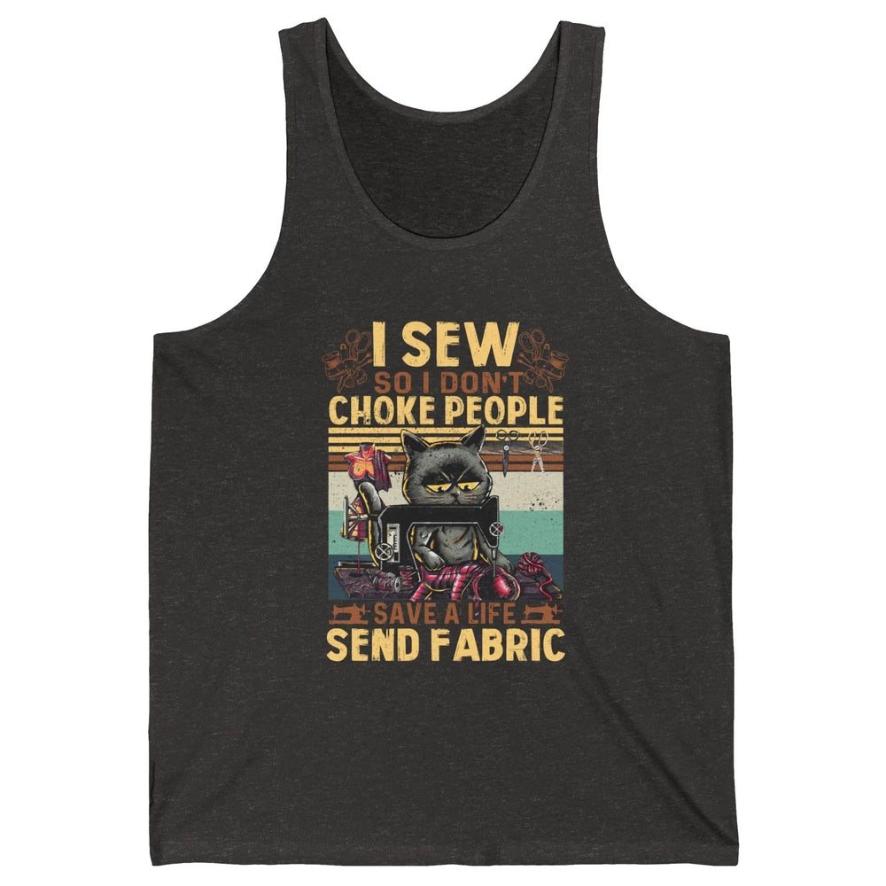 Retro Black Cat I Sew So I Dont Choke People Sewing Quilting Unisex Jersey Tank