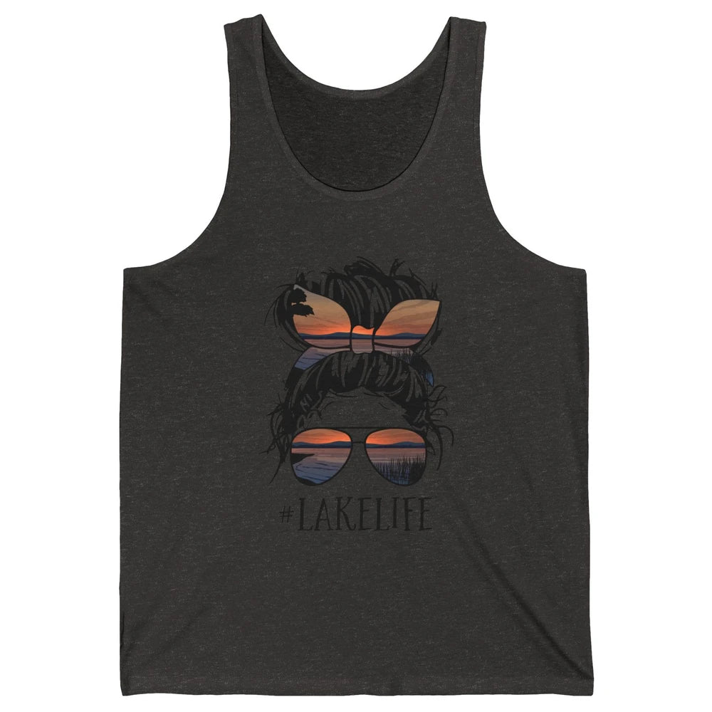 Lake Life Messy Bun Hair Girl Women Retro Lake Summer Gift Unisex Jersey Tank