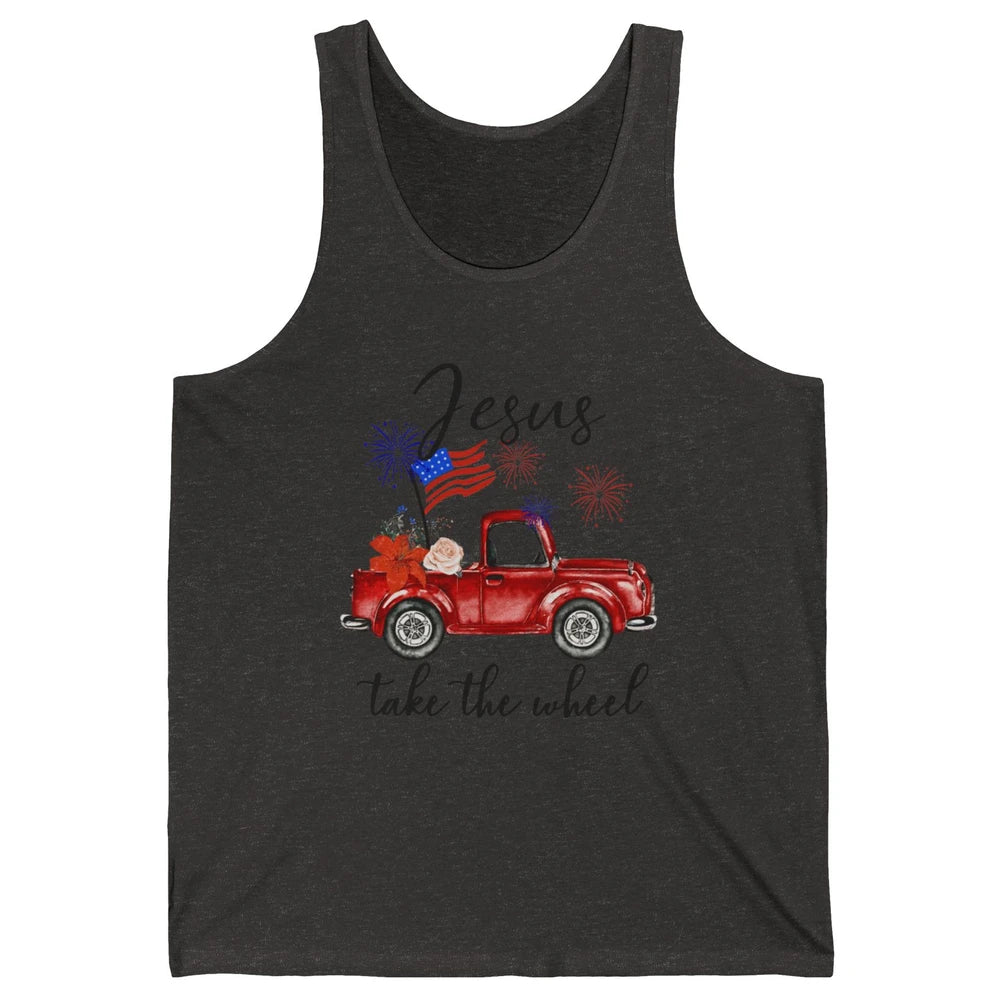 4th Of July Jesus Take The Wheel Red Truck Watercolor God Unisex Jersey Tank