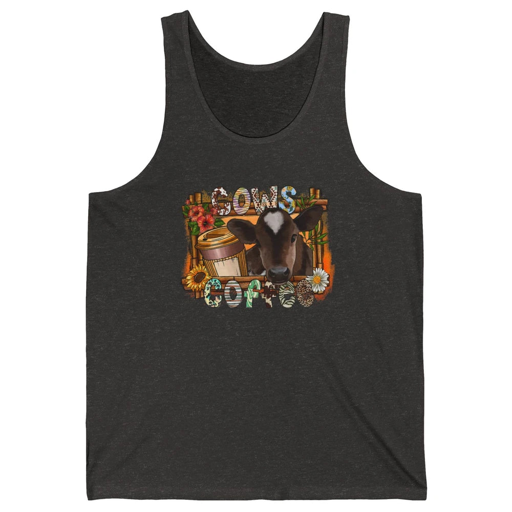 Cowhide Sunflower Cows Coffee Western Cattle Cow Mama Life Unisex Jersey Tank