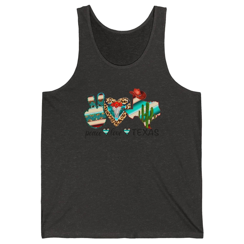 Peace Love Texas Cow Skull Western Country Cowboy Hat Cactus Unisex Jersey Tank