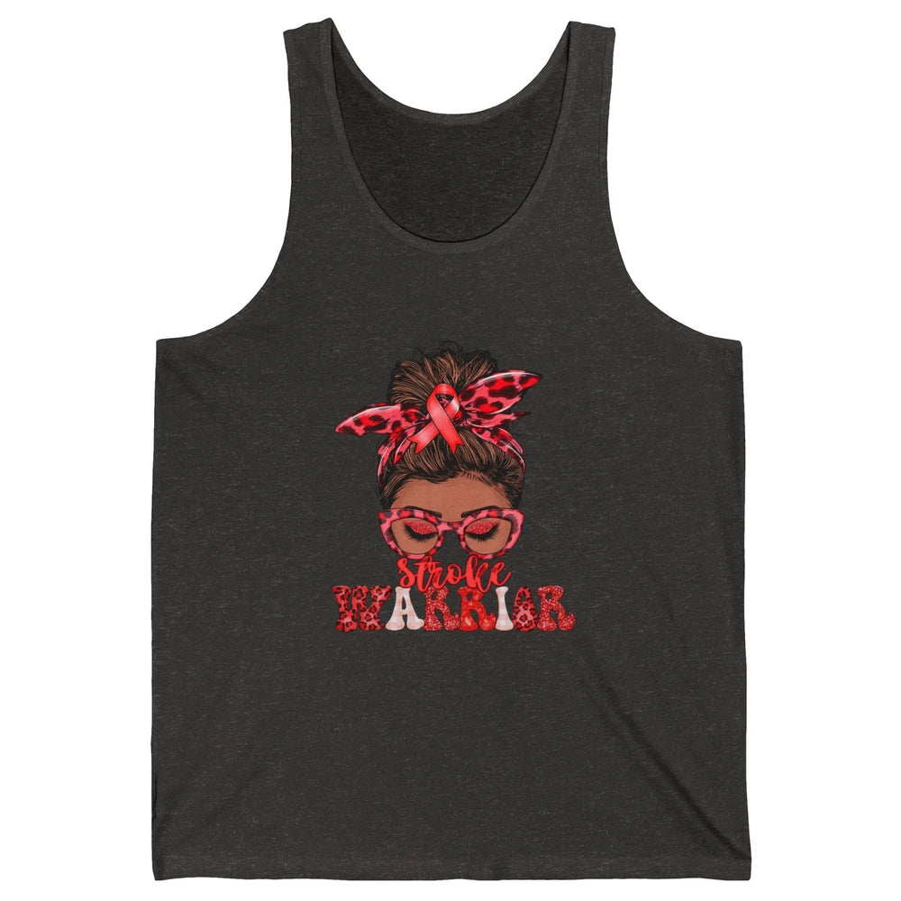 Afro Messy Hair Bun Black Women Warrior Red Stroke Awareness Unisex Jersey Tank