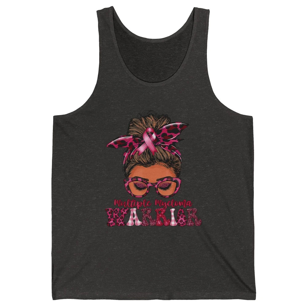 Multiple Myeloma Cancer Warrior Leopard Messy Hair Bun Woman Unisex Jersey Tank