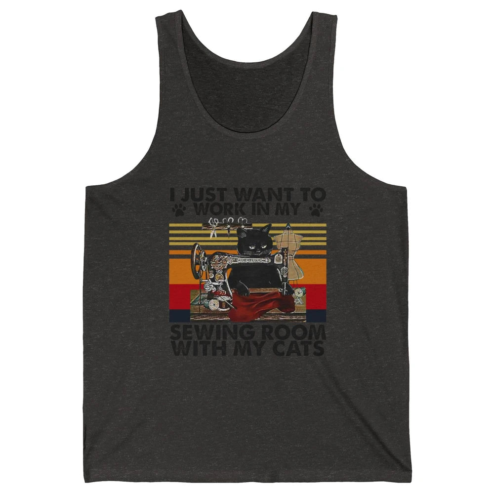 Retro I Just Want To Work In My Sewing Room With My Cats Unisex Jersey Tank